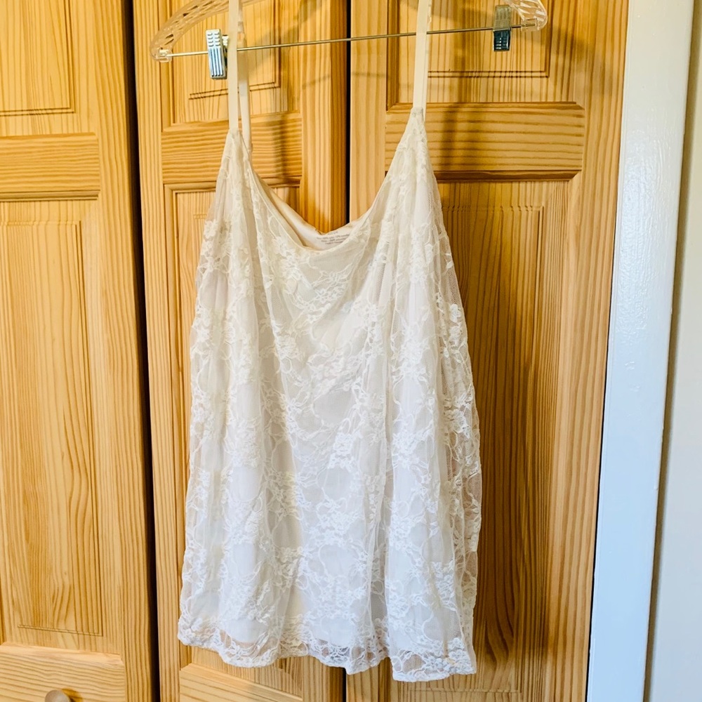 Top Camisole Womens 22 White Silk/Lace Overlay